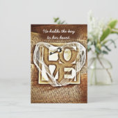 Sleutel voor haar Heart Rustic Burlap Wedding Invi Kaart (Staand voorkant)
