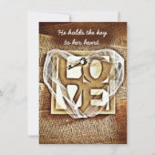 Sleutel voor haar Heart Rustic Burlap Wedding Invi Kaart (Voorkant)