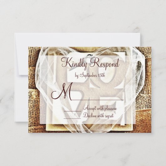 Sleutel voor haar Heart Rustic Burlap Wedding RSVP (Voorkant)