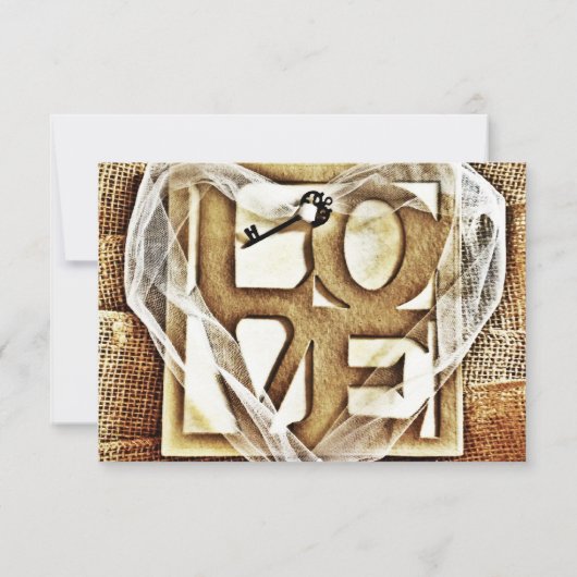 Sleutel voor haar Heart Rustic Burlap Wedding RSVP (Achterkant)