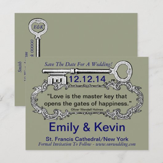 Sleutel voor mijn hart aankondigingskaart (Voorkant / Achterkant)