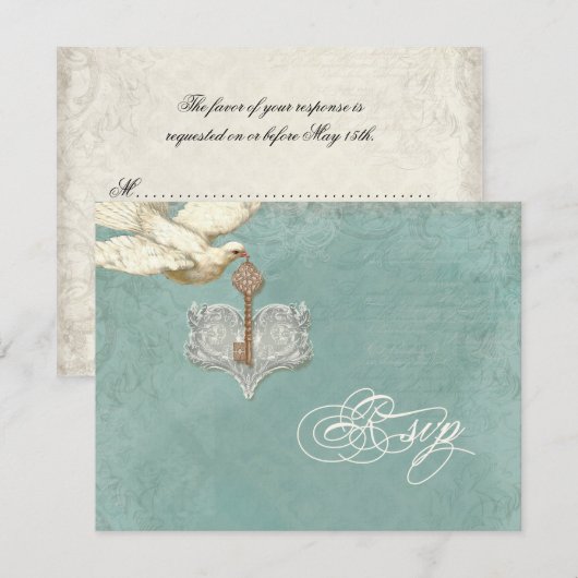 Sleutel voor mijn hart, Doves Swirl RSVP-reactieka RSVP Kaartje (Voorkant / Achterkant)