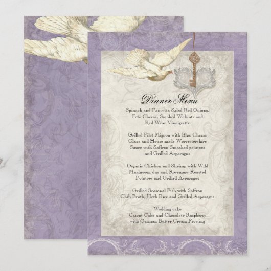 Sleutel voor mijn hart, Doves Swirl Wedding Dinner Menu (Voorkant / Achterkant)