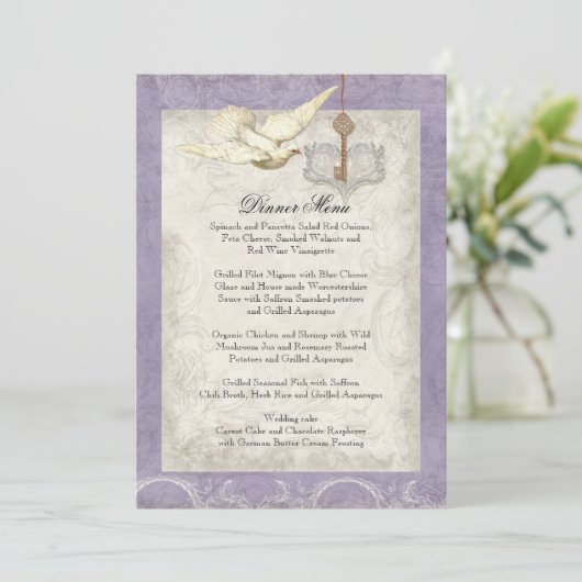 Sleutel voor mijn hart, Doves Swirl Wedding Dinner Menu (Staand voorkant)
