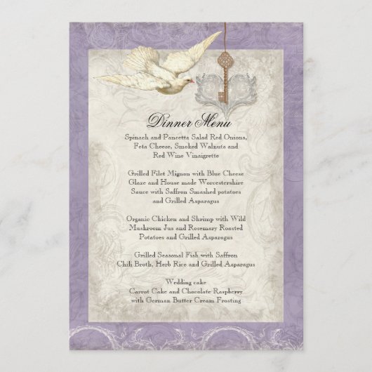 Sleutel voor mijn hart, Doves Swirl Wedding Dinner Menu (Voorkant)