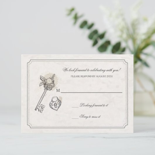 Sleutel voor mijn kaarten voor hartreactie RSVP kaartje (Staand voorkant)