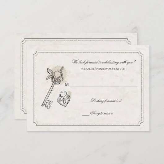 Sleutel voor mijn kaarten voor hartreactie RSVP kaartje (Voorkant / Achterkant)