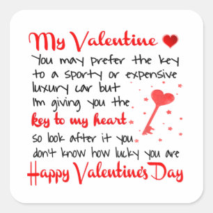 Sleutel voor mijn Valentijnsdag Cadeau Vierkante Sticker