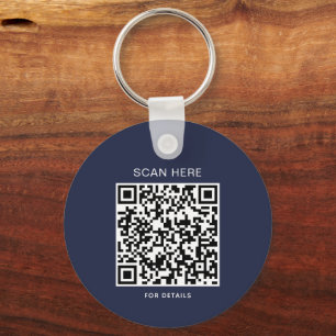 Sleutelanhanger met marineblauw logo en QR-code Sleutelhanger