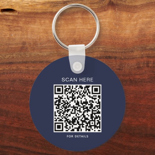 Sleutelanhanger met marineblauw logo en QR-code Sleutelhanger (Achterkant)