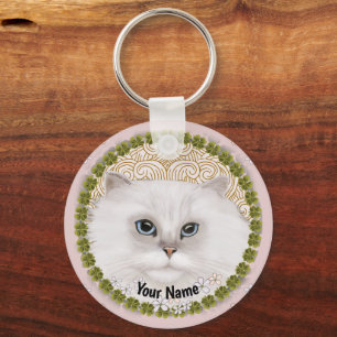 sleutelanhanger met Perzische kat en shamrocks Sleutelhanger