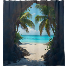 sleutelgat uitzicht op Caribisch paradijs Douchegordijn