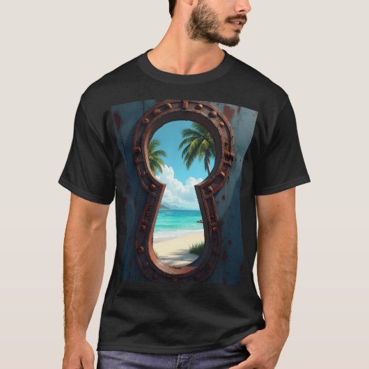 Sleutelgat uitzicht op paradijs t-shirt (Voorkant)