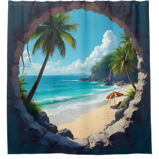 Sleutelgat uitzicht van de zon spatten strand en d douchegordijn (Voorkant)