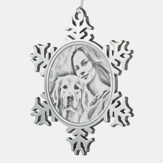 Sleutelhanger Aangepaste foto Hondenliefhebber toe Tin Sneeuwvlok Ornament (Rechts)