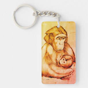 Sleutelhanger: aap met baby (ontwerp zwarte pen) sleutelhanger