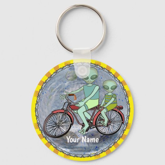 Sleutelhanger Alien op Fiets (Voorkant)