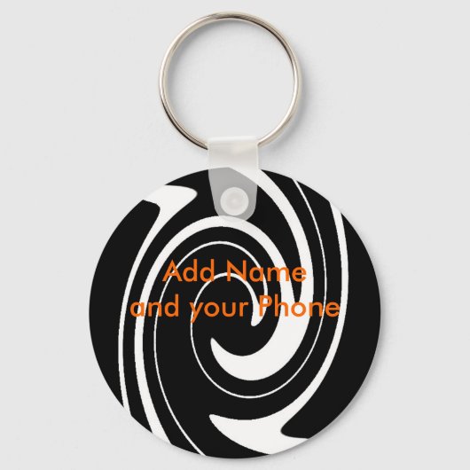 Sleutelhanger Black White Swirl voegt naam en tele (Voorkant)