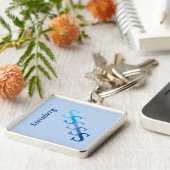 Sleutelhanger - Blauwe naam en Initialen (Zijkant)