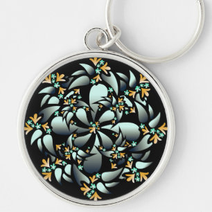 Sleutelhanger, Cute Floral Design, Silver Grey, Or Sleutelhanger