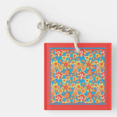 Sleutelhanger: Ditzy Oranje Flowers op Blue Backgr Sleutelhanger (voorkant)