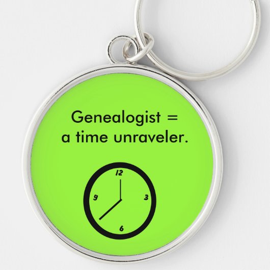Sleutelhanger - genealogist = een tijdslopper. (Voorkant)