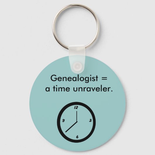 Sleutelhanger - genealogist = een tijdslopper. (Voorkant)