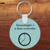 Sleutelhanger - genealogist = een tijdslopper. (Voorkant)