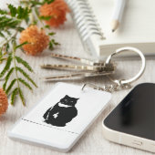 Sleutelhanger - gestileerde tuxedo zwarte kat met  (Voorkant Rechts)