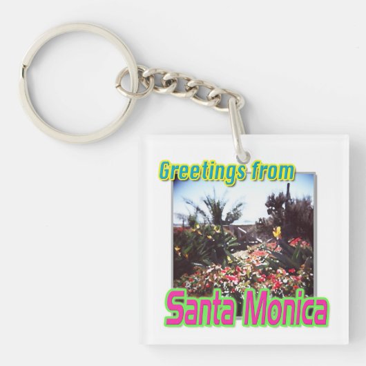 sleutelhanger "Greetings from Santa Monica Garden" (voorkant)