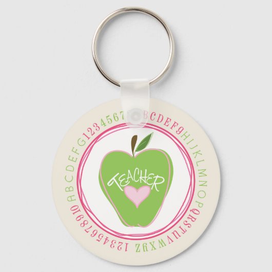 Sleutelhanger groene Apple en alfabet leraar (Voorkant)