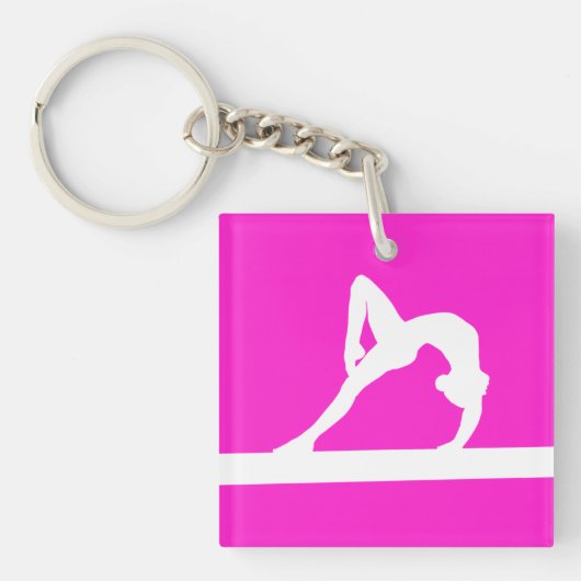 Sleutelhanger gymnast met naam roze (Voorkant)