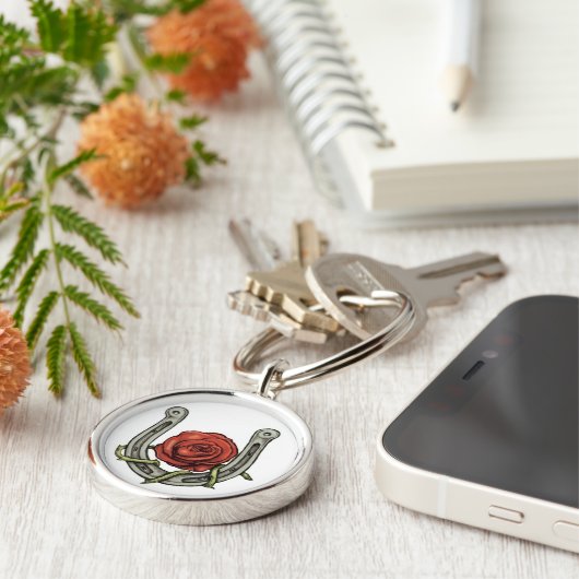 sleutelhanger hoefijzer en Roos (Zijkant)