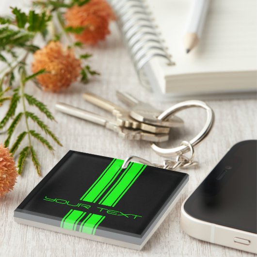 Sleutelhanger - Jouw tekst - zwart/Limoen Duo (Voorkant Rechts)