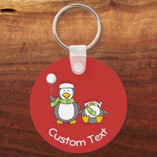 Sleutelhanger kerstmis Snowballing Penguins (Voorkant)