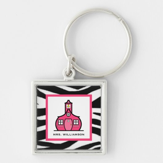 Sleutelhanger leraar - Zebra Print & Pink (Voorkant)