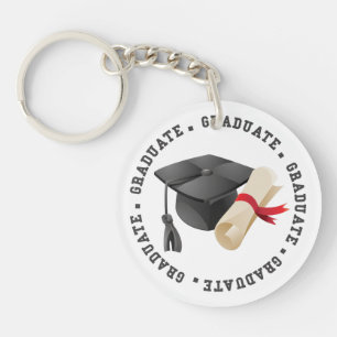 Sleutelhanger met afstudeerhoed en diploma foto
