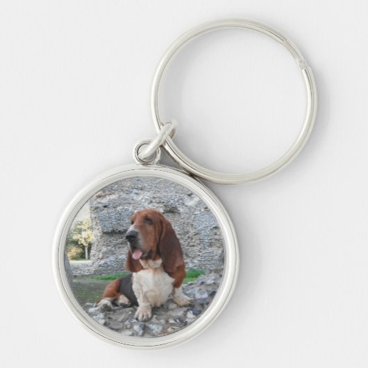 Sleutelhanger met Basset Hound Castle Ruin Bezoek (Voorkant)