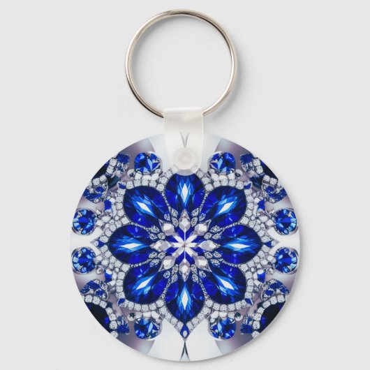 Sleutelhanger met Blauw Wit Kleuren Design (Voorkant)