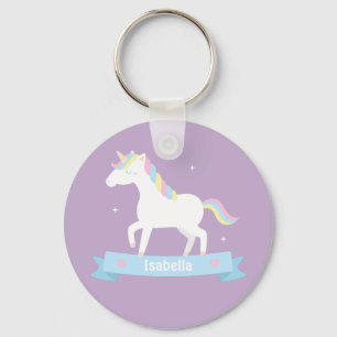 Sleutelhanger met Cute Witte Eenhoorn Pastel Meisj