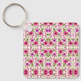 Sleutelhanger met een herhalend roze bloemmotief 