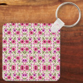 Sleutelhanger met een herhalend roze bloemmotief  (Achterkant)