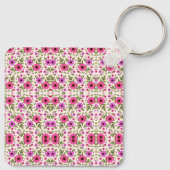 Sleutelhanger met een herhalend roze bloemmotief  (Achterkant)