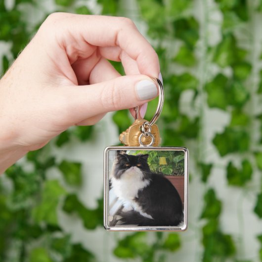 Sleutelhanger met een kat erop. (Hand)