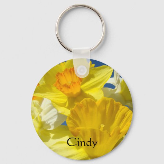Sleutelhanger met eigen naam Gele Narcis Bloemen (Voorkant)