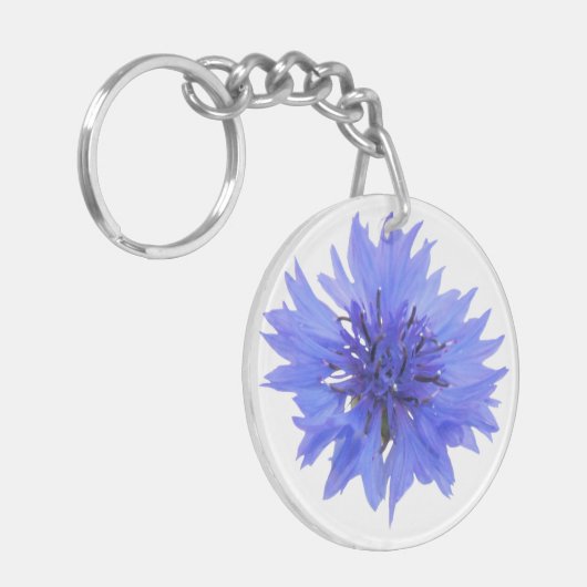 Sleutelhanger met enkel blauw korenbloem ontwerp (Voorkant Links)