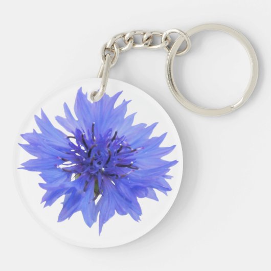 Sleutelhanger met enkel blauw korenbloem ontwerp (Achterkant)