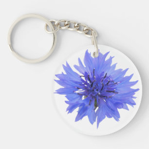 Sleutelhanger met enkel blauw korenbloem ontwerp