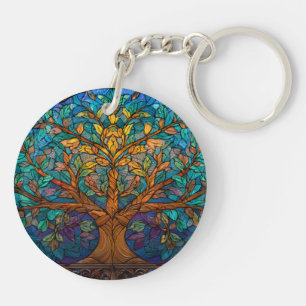 Sleutelhanger met glas-in-lood uitziende levensboo