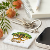 Sleutelhanger met Gouden Munten Boom Vierkant (Voorkant Rechts)